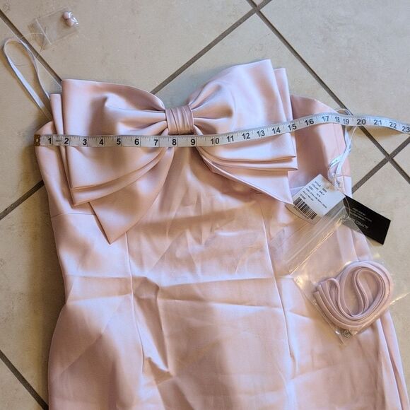NWT Alfred Sung Strapless Satin Column Maxi Dress With Bow Ballet Pink Gown 16 - Picture 10 of 14